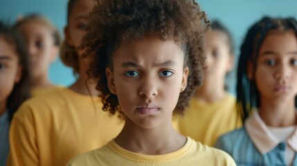 A group of young girls are standing in a line