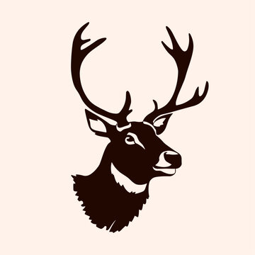 Deer head vector isolated, Hunting logo, Reindeer head isolated illustration, Wild animal, buck head silhouette