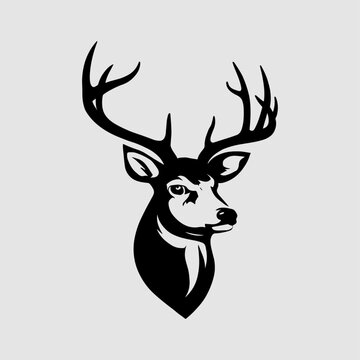 Deer head vector isolated, Hunting logo, Reindeer head isolated illustration, Wild animal, buck head silhouette