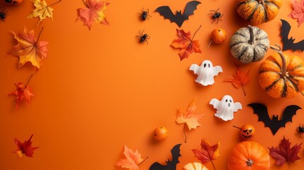 Naklejka premium A Halloween themed background with pumpkins, bats, and ghosts