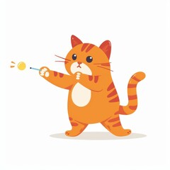 Obraz premium Cat character, chasing laser pointer pose, focused expression, flat design illustration, energetic, isolated on white background