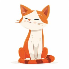 Obraz premium Cat character, sitting pretty pose, elegant expression, flat design illustration, graceful, isolated on white background