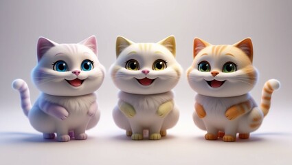 Fototapeta premium Happy 3D Cartoon Cats - Cute Kittens PNG