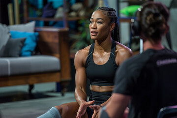 Female Athlete Discussing Training Regimen During Sports Show Interview in Studio