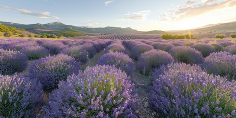 Obraz premium A field of lavender blooms in the sunlight. AI.