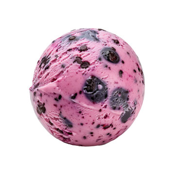Black Raspberry Chip lce Cream. Isolated on transparent background.