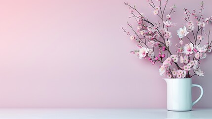  Pink vase, white table, pink wall