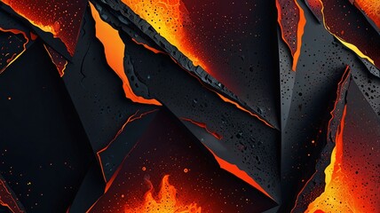 Formidable lava flow solid mountain fire fierce obsidian 2D 3D background red black dynamic abstract