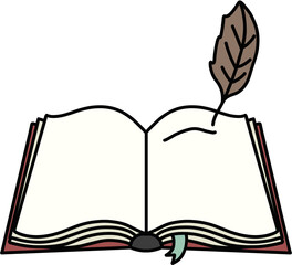 펼쳐진 책과 깃털 만년필