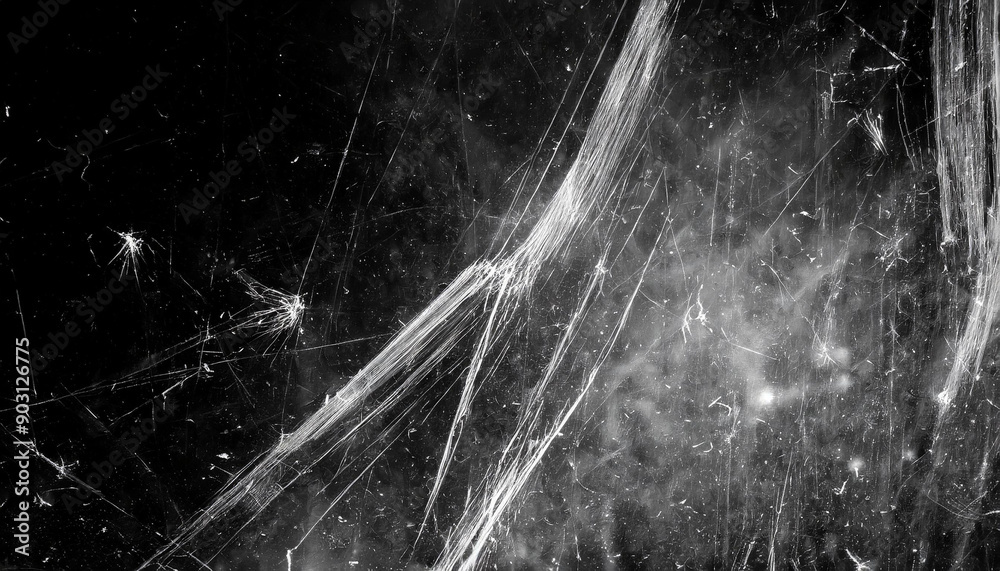Poster Abstract Background Featuring Intricate White Scratches and Splatter Patterns on a Dark, Grunge Textured Surface