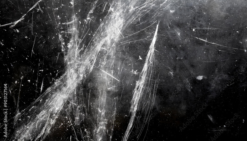 Poster Abstract Background Featuring Intricate White Scratches and Splatter Patterns on a Dark, Grunge Textured Surface