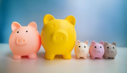 Pig piggy bank of different sizes meaning increase in wealth