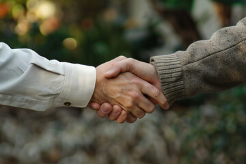 Professional Handshake Sealing Business Partnership and Mutual Agreement in Outdoor Setting