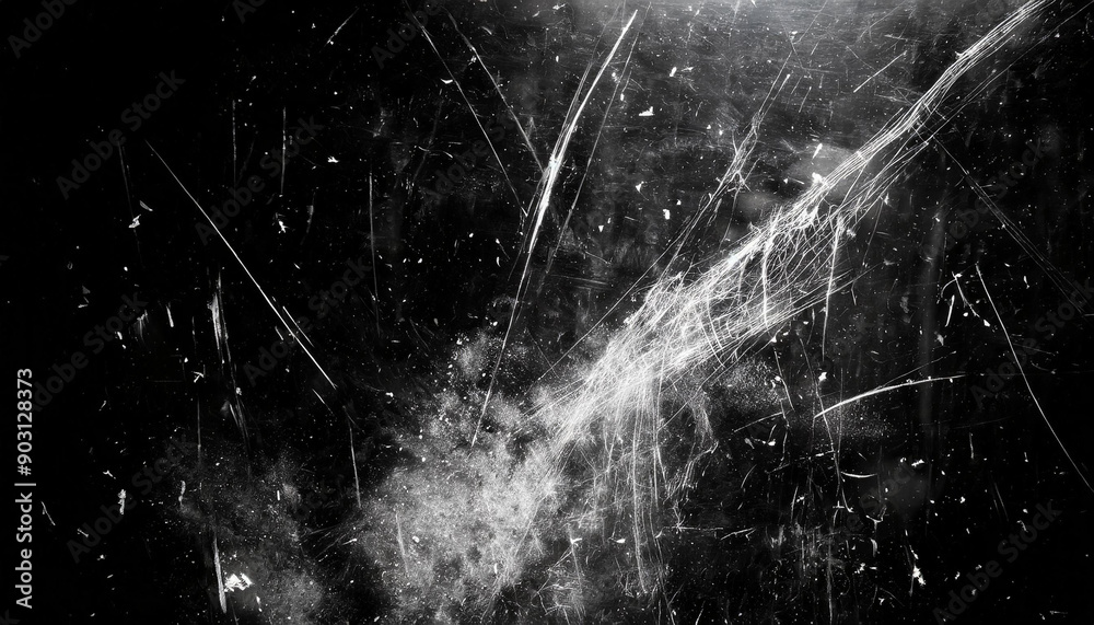 Aufkleber Abstract Background Featuring Intricate White Scratches and Splatter Patterns on a Dark, Grunge Textured Surface