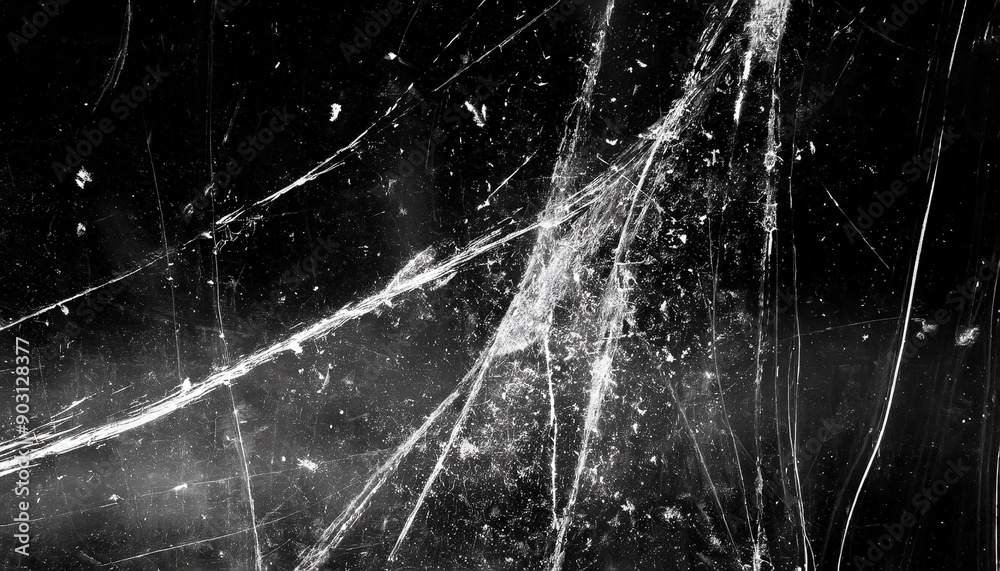 Aufkleber Abstract Background Featuring Intricate White Scratches and Splatter Patterns on a Dark, Grunge Textured Surface