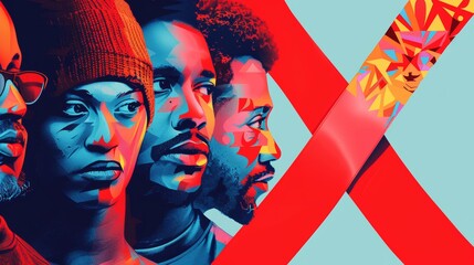 World AIDS Day Digital Poster with Red Ribbon and Diverse Faces - Solidarity and Hope Design