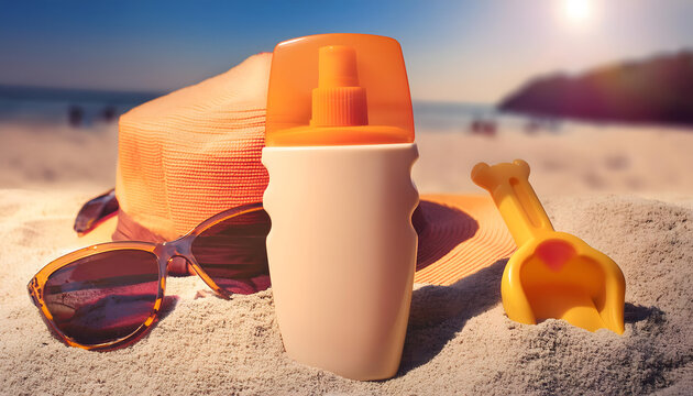 sonnencreme, kind, kinder, strand, meer, sand, close up, neu, copy space, gestalt, werbung, ad, come, sonne, sonnen, schutz, Sonnenschutz, 3d, foto, konzept, urlaub, hintergrund, retro, stil, warm, 