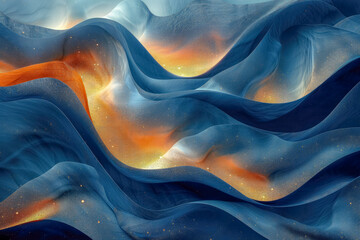 A painting of a wave with blue and orange colors