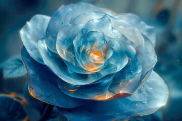 A blue rose with a yellow center