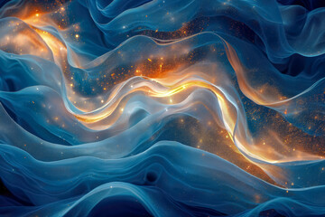 A blue and orange wave with a lot of sparkles