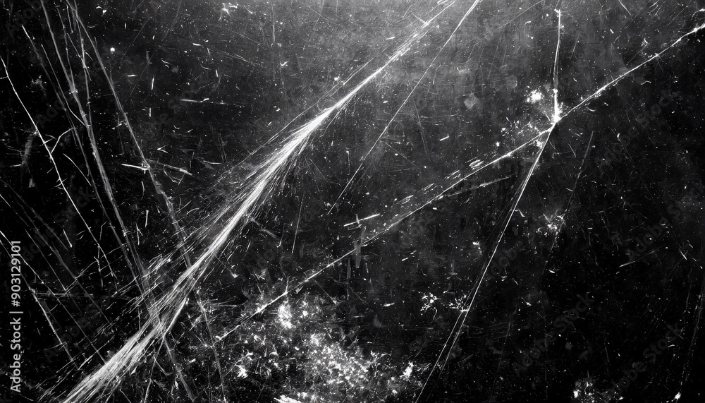 Poster Abstract Background Featuring Intricate White Scratches and Splatter Patterns on a Dark, Grunge Textured Surface
