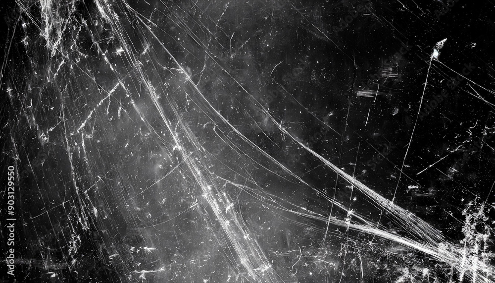 Poster Abstract Background Featuring Intricate White Scratches and Splatter Patterns on a Dark, Grunge Textured Surface