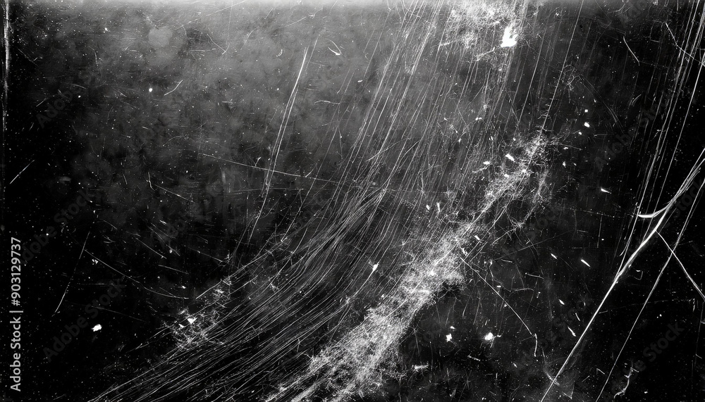 Aufkleber Abstract Background Featuring Intricate White Scratches and Splatter Patterns on a Dark, Grunge Textured Surface