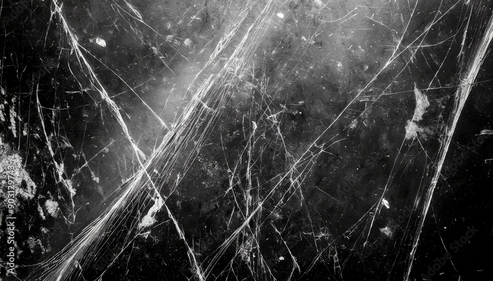 Aufkleber Abstract Background Featuring Intricate White Scratches and Splatter Patterns on a Dark, Grunge Textured Surface