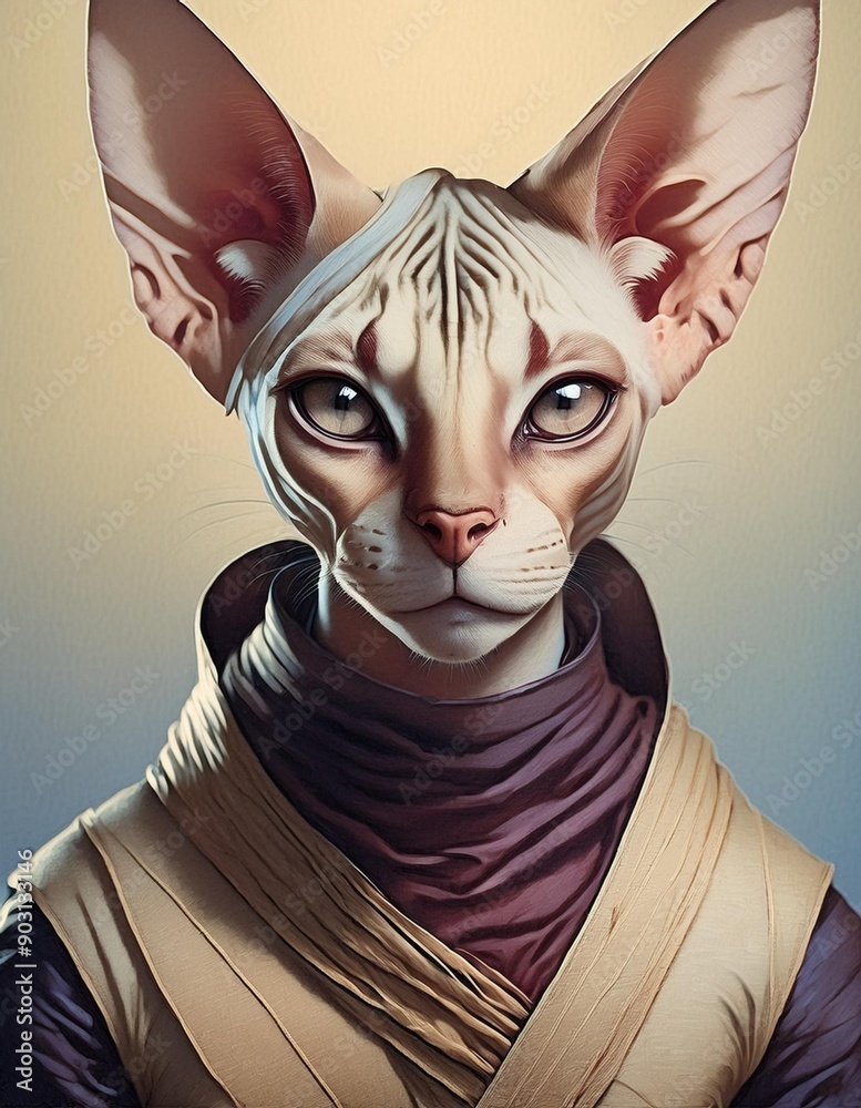 Poster Sphynx cat on a neutral background with clothing 