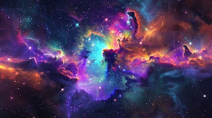 Fototapeta premium A vibrant celestial body with myriad stars and an extensive star grouping at its core, illuminated by the moon