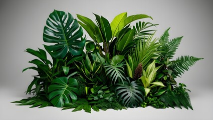 Lush Tropical Plant Arrangement on White Background
