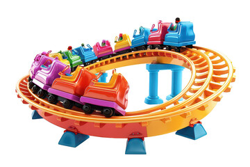 Colorful miniature roller coaster ride featuring vibrant tracks and playful design