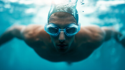 Swimmer executing a perfect freestyle stroke, powerful and precise movements 