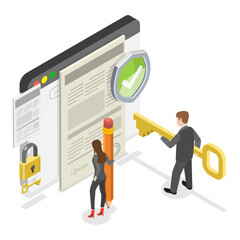 3D Isometric Flat Illustration of Secured Document, Protected Personal Data. Item 2