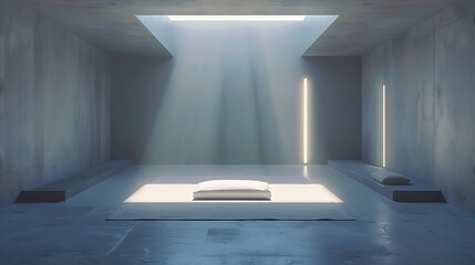 A strikingly modern and minimalist room, embodying the epitome of neatness and simplicity