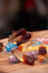 sweet candy on a wooden plate