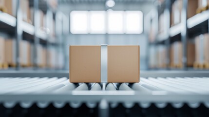 A package being scanned for tracking in a logistics center, high resolution, with copy space, high-resolution photo, realistic photo