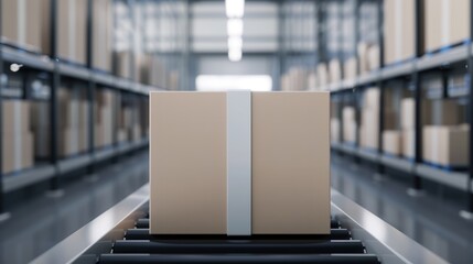 A package being scanned for tracking in a logistics center, high resolution, with copy space, high-resolution photo, realistic photo