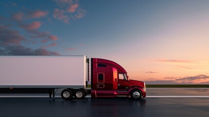 A retro freight truck at a rest stop, showcasing advanced warehouse management, with copy space, high-resolution photo, realistic photo