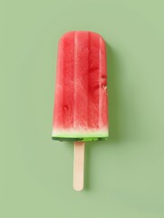 Watermelon Popsicle on Green Background - Summer Treat.