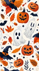 Seamless Halloween Pattern with Festive Icons