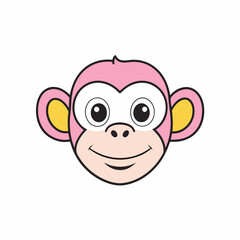 Vector Line Art of Cute Monkey Face Illustration in White Background