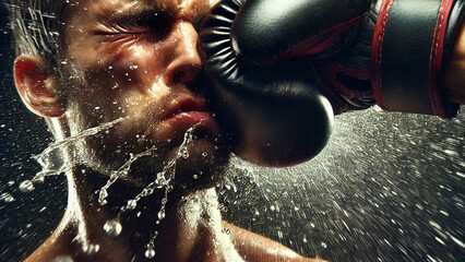 Close-up image of a boxer getting punched in the face