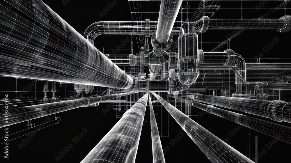 Poster Wireframe Representation of Complex Piping System