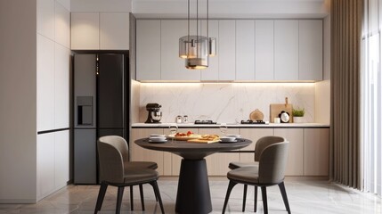 Modern Kitchen with Dining Area and Sleek Appliances