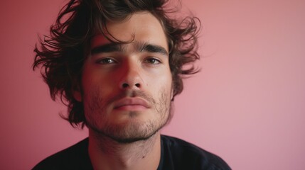 Fototapeta premium Portrait of Young Man with Wavy Hair.
