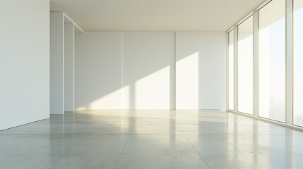 Obraz premium Sunlit Modern Empty Room with Large Windows.