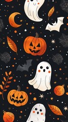 Seamless Halloween Pattern with Festive Icons