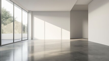 Fototapeta premium Sunlit Modern Empty Room with Large Windows.