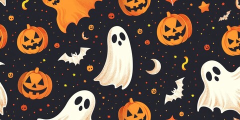 Seamless Halloween Pattern with Festive Icons